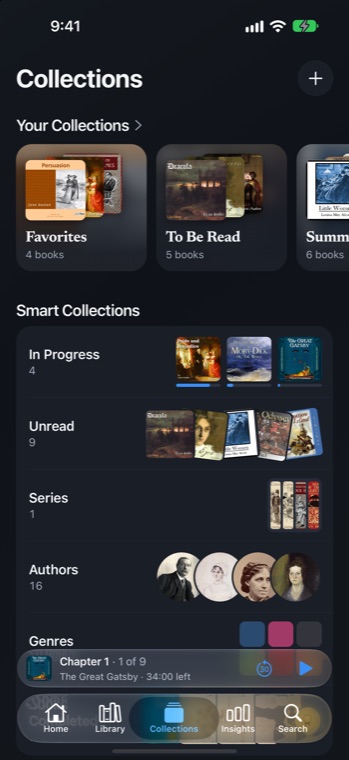 AudioNest's Collections page in the dark theme with blue accents